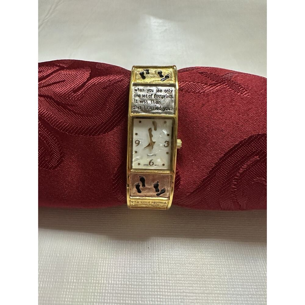 VTG CATO Quartz Watch Cream Dial Stainless Steel Gold Cuff Band Preowned
